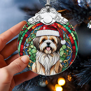 Christmas Dog Stained Glass Ornament | Unique Holiday Gift for Dog Lovers | Lhasa Apso