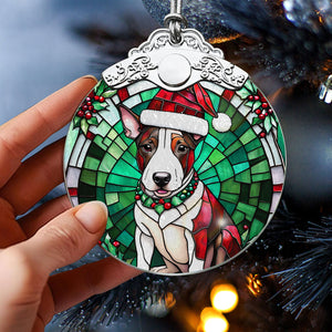 Christmas Dog Stained Glass Ornament | Unique Holiday Gift for Dog Lovers | Miniature Bull Terrier