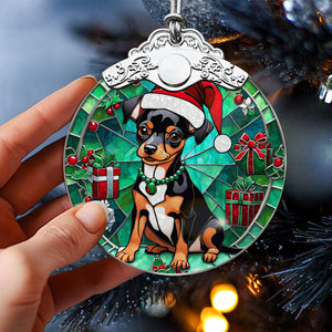 Christmas Dog Stained Glass Ornament | Unique Holiday Gift for Dog Lovers | Miniature Pinscher