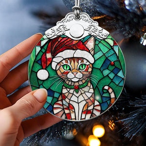 Christmas Cat Stained Glass Ornament | Unique Holiday Gift for Cat Lovers | Ocicat