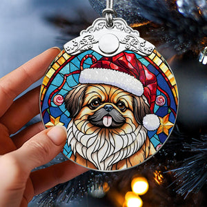 Christmas Dog Stained Glass Ornament | Unique Holiday Gift for Dog Lovers | Pekingese