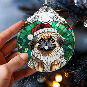 Christmas Dog Stained Glass Ornament | Unique Holiday Gift for Dog Lovers | Pekingese A02