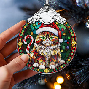 Christmas Cat Stained Glass Ornament | Unique Holiday Gift for Cat Lovers | Persian Cat