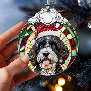 Christmas Dog Stained Glass Ornament | Unique Holiday Gift for Dog Lovers | Portuguese Water Dog