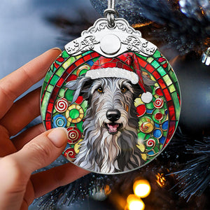 Christmas Dog Stained Glass Ornament | Unique Holiday Gift for Dog Lovers | Scottish Deerhound