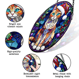 Christmas Cat Stained Glass Suncatcher | Unique Holiday Gift for Cat Lovers | Singapura Cat