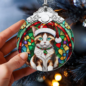 Christmas Cat Stained Glass Ornament | Unique Holiday Gift for Cat Lovers | Snowshoe