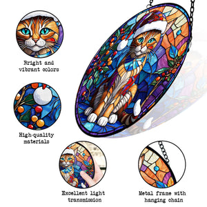 Christmas Cat Stained Glass Suncatcher | Unique Holiday Gift for Cat Lovers | Sokoke Cat