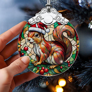 Squirrel Stained Glass Christmas Glass Ornament, Elegant Holiday Décor for Your Tree, Glass Ornament christmas 2024