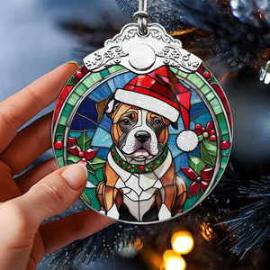 Christmas Dog Stained Glass Ornament | Unique Holiday Gift for Dog Lovers | Staffordshire Bull Terrier