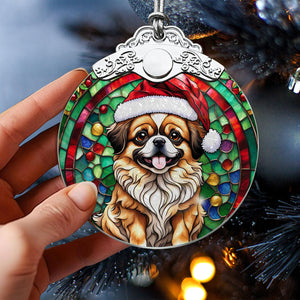 Christmas Dog Stained Glass Ornament | Unique Holiday Gift for Dog Lovers | Tibetan Spaniel