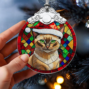 Christmas Cat Stained Glass Ornament | Unique Holiday Gift for Cat Lovers | Tonkinese