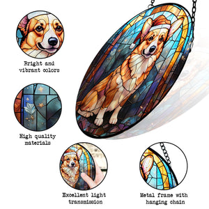 Christmas Dog Stained Glass Suncatcher | Unique Holiday Gift for Dog Lovers | Corgi