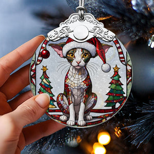 Christmas Cat Stained Glass Ornament | Unique Holiday Gift for Cat Lovers | Cornish Rex