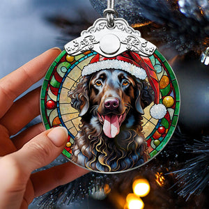 Christmas Dog Stained Glass Ornament | Unique Holiday Gift for Dog Lovers | Curly-Coated Retriever