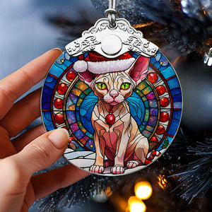 Christmas Cat Stained Glass Ornament | Unique Holiday Gift for Cat Lovers | Donskoy