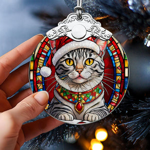 Christmas Cat Stained Glass Ornament | Unique Holiday Gift for Cat Lovers | Egyptian Mau