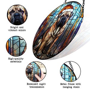 Christmas Dog Stained Glass Suncatcher | Unique Holiday Gift for Dog Lovers | English Mastiff