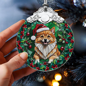 Christmas Dog Stained Glass Ornament | Unique Holiday Gift for Dog Lovers | Finnish Spitz