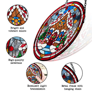 Gingerbread & House Stained Glass Suncatcher, Gingerbread & House Suncatcher for Windows Stained Glass A02