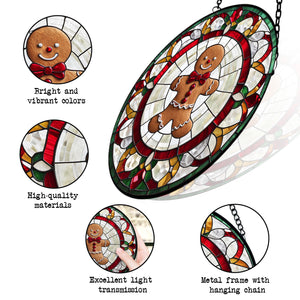 Gingerbread Stained Glass Suncatcher, Gingerbread Suncatcher for Windows Stained Glass