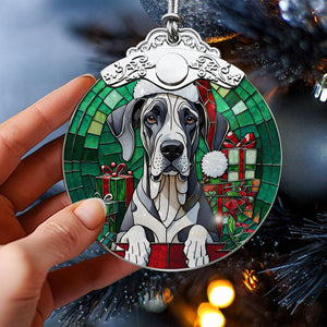 Christmas Dog Stained Glass Ornament | Unique Holiday Gift for Dog Lovers | Great Dane