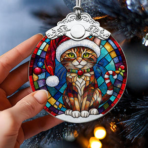 Christmas Cat Stained Glass Ornament | Unique Holiday Gift for Cat Lovers | Havana Brown