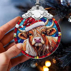 Highland Cow Stained Glass Christmas Glass Ornament, Elegant Holiday Décor for Your Tree, Glass Ornament christmas 2024