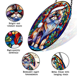 Christmas Cat Stained Glass Suncatcher | Unique Holiday Gift for Cat Lovers | Himalayan Cat