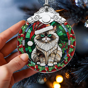 Christmas Cat Stained Glass Ornament | Unique Holiday Gift for Cat Lovers | Himalayan