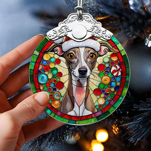 Christmas Dog Stained Glass Ornament | Unique Holiday Gift for Dog Lovers | Italian Greyhound