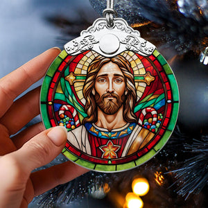 Jesus Stained Glass Christmas Glass Ornament, Elegant Holiday Décor for Your Tree, Glass Ornament christmas 2024