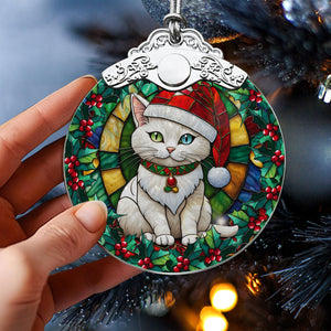 Christmas Cat Stained Glass Ornament | Unique Holiday Gift for Cat Lovers | Khao Manee