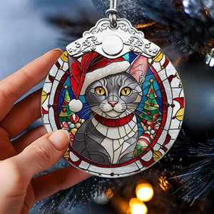 Christmas Cat Stained Glass Ornament | Unique Holiday Gift for Cat Lovers | Korat