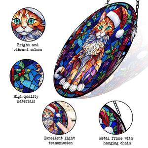 Christmas Cat Stained Glass Suncatcher | Unique Holiday Gift for Cat Lovers | LaPerm Cat