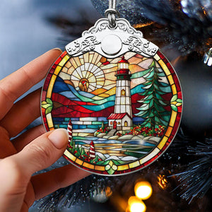 Lighthouse Stained Glass Christmas Glass Ornament, Elegant Holiday Décor for Your Tree, Glass Ornament christmas 2024