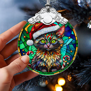 Christmas Cat Stained Glass Ornament | Unique Holiday Gift for Cat Lovers | Lykoi