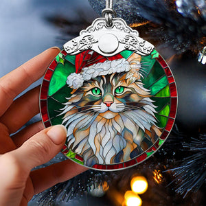 Christmas Cat Stained Glass Ornament | Unique Holiday Gift for Cat Lovers | Maine Coon