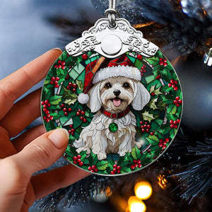 Christmas Dog Stained Glass Ornament | Unique Holiday Gift for Dog Lovers | Maltese