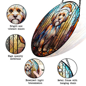 Christmas Dog Stained Glass Suncatcher | Unique Holiday Gift for Dog Lovers | Maltese