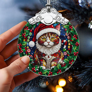 Christmas Cat Stained Glass Ornament | Unique Holiday Gift for Cat Lovers | Manx