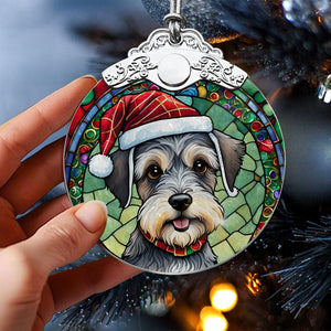 Christmas Dog Stained Glass Ornament | Unique Holiday Gift for Dog Lovers | Miniature Schnauzer