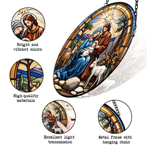 Nativity Scene Stained Glass Suncatcher, Nativity Scene Suncatcher for Windows Stained Glass A02