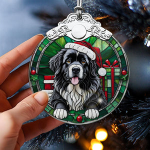 Christmas Dog Stained Glass Ornament | Unique Holiday Gift for Dog Lovers | Newfoundland