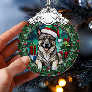 Christmas Dog Stained Glass Ornament | Unique Holiday Gift for Dog Lovers | Norwegian Elkhound