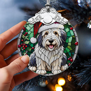 Christmas Dog Stained Glass Ornament | Unique Holiday Gift for Dog Lovers | Old English Sheepdog