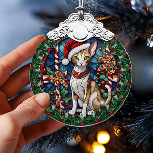 Christmas Cat Stained Glass Ornament | Unique Holiday Gift for Cat Lovers | Oriental Shorthair