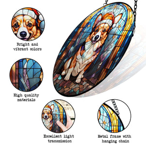 Christmas Dog Stained Glass Suncatcher | Unique Holiday Gift for Dog Lovers | Pembroke Welsh Corgi