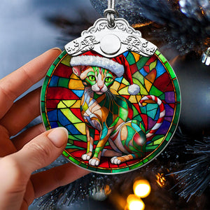 Christmas Cat Stained Glass Ornament | Unique Holiday Gift for Cat Lovers | Peterbald