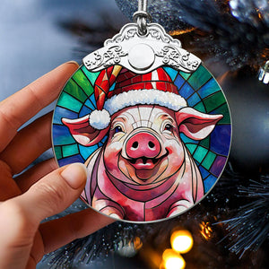 Pig Stained Glass Christmas Glass Ornament, Elegant Holiday Décor for Your Tree, Glass Ornament christmas 2024